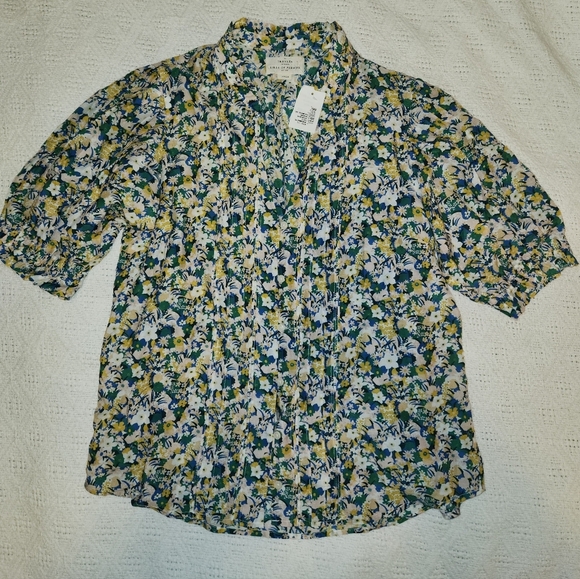 NWT Birds of Paradis by Trovata Short Sleeve Cotton and Silk Blouse Size Large - Picture 1 of 13